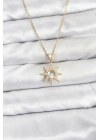 316L Çelik Zincir Gold Renk Kutup Yıldızı Model Zirkon Taşlı Kadın Kolye