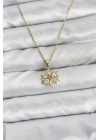 316L Çelik Zincir Gold Renk Lotus Model Zirkon Taşlı Kadın Kolye