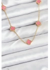 316L Çelik Zincir Gold Renk Pembe Baby Boy Yonca Kadın Kolye