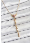 316L Çelik Zincir Gold Renk Pembe Kalp Kadın Kolye