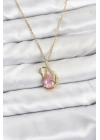316L Çelik Zincir Gold Renk Pembe Kuğu Model Zirkon Taşlı Kadın Kolye