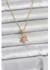 316L Çelik Zincir Gold Renk Pembe Lotus Model Kadın Kolye