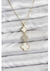 316L Çelik Zincir Gold Renk Yonca Detaylı Zirkon Taşlı Kadın Kolye