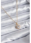 316L Çelik Zincir Gold Renk Zirkon Taşlı Kalp Model Charm Kadın Kolye