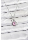 316L Çelik Zincir Gümüş Renk Pembe Kuğu Model Zirkon Taşlı Kadın Kolye
