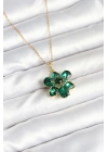 316L Çelik Zincirli Yeşil Çiçek Model Kadın Kolye