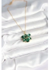 316L Çelik Zincirli Yeşil Çiçek Model Kadın Kolye