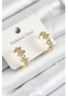 316L Çelik Zirkon Taşlı Çit Halka Model Gold Renk Kadın Küpe
