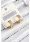 316L Çelik Zirkon Taşlı Halka Model Gold ve Gümüş Renk Kadın Küpe