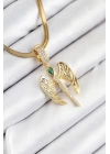 316L Çelik Zirkon Taşlı Melek Model Gold Renk Kadın Kolye