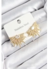 316L Çelik Zirkon Taşlı Yelpaze Model Gold Renk Kadın Küpe