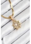 316L Çelik Zirkon Taşlı Yıldız Model Gold Renk Kadın Kolye