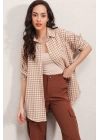 3900 Oversize Kareli Gömlek - Y.Bej