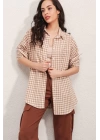 3900 Oversize Kareli Gömlek - Y.Bej