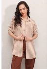 3900 Oversize Kareli Gömlek - Y.Bej