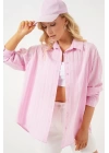 3900 Oversize Kareli Gömlek - Y.Pembe