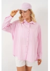 3900 Oversize Kareli Gömlek - Y.Pembe