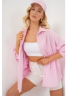 3900 Oversize Kareli Gömlek - Y.Pembe