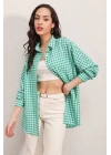 3900 Oversize Kareli Gömlek - Y.Yeşil