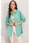 3900 Oversize Kareli Gömlek - Y.Yeşil
