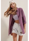 3900 Oversize Uzun Basic Gömlek - Koyu Lila