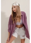 3900 Oversize Uzun Basic Gömlek - Koyu Lila