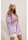 3900 Oversize Uzun Basic Gömlek - Lila