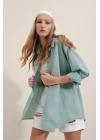 3900 Oversize Uzun Basic Gömlek - Su Yeşili