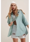 3900 Oversize Uzun Basic Gömlek - Su Yeşili