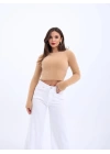 42471 TRİKO CROP KAZAK-BEJ