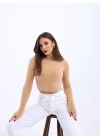 42471 TRİKO CROP KAZAK-BEJ