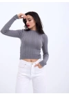42491 TRİKO SAÇ ÖRGÜ CROP KAZAK-GRİ