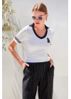 4320 Polo Yaka Basic Triko Bluz - Beyaz