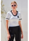 4320 Polo Yaka Basic Triko Bluz - Beyaz