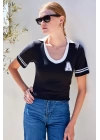 4320 Polo Yaka Basic Triko Bluz - Siyah