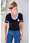 4320 Polo Yaka Basic Triko Bluz - Siyah