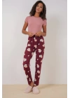 4323 Desenli Pijama Altı - Bordo