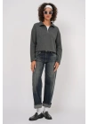 55449 Fermuarlı Yaka Örme Sweatshirt - Antrasit