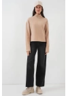 55449 Fermuarlı Yaka Örme Sweatshirt - Camel