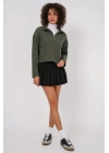 55449 Fermuarlı Yaka Örme Sweatshirt - Haki