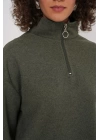 55449 Fermuarlı Yaka Örme Sweatshirt - Haki
