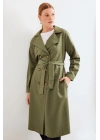 5853 Kruvaze Yaka Trençkot - Haki