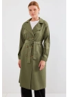 5853 Kruvaze Yaka Trençkot - Haki
