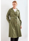 5853 Kruvaze Yaka Trençkot - Haki
