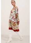 5903 Desenli Viskon Elbise - Bordo