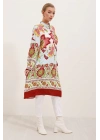 5903 Desenli Viskon Elbise - Bordo