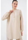 6678 Keten Tunik Pantolon İkili Takım - Bej