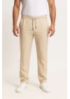 Erkek Keten Pantolon – Cepli, Beli Lastikli Ve Bağcıklı, Nefes Alan Rahat Kalıp, Yazlık Ve Baharlık Günlük Giyim, Şık - Konforlu Boru Paça Model - Bej