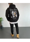 Erkek Kapşonlu Sweatshirt – Oversize Üç İplik Şardonlu Hoodie, “Other Lives” Ön - Arka Baskılı, Kanguru Cepli, Kışlık Rahat Günlük Stil - Siyah