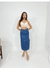6900 SLIPPED MIDI SKIRT-MAVİ